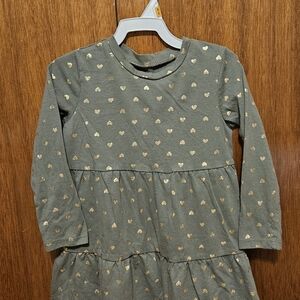 3T Girls Okie Dokie Olive Green Long Sleeve Heart Tiered Dress